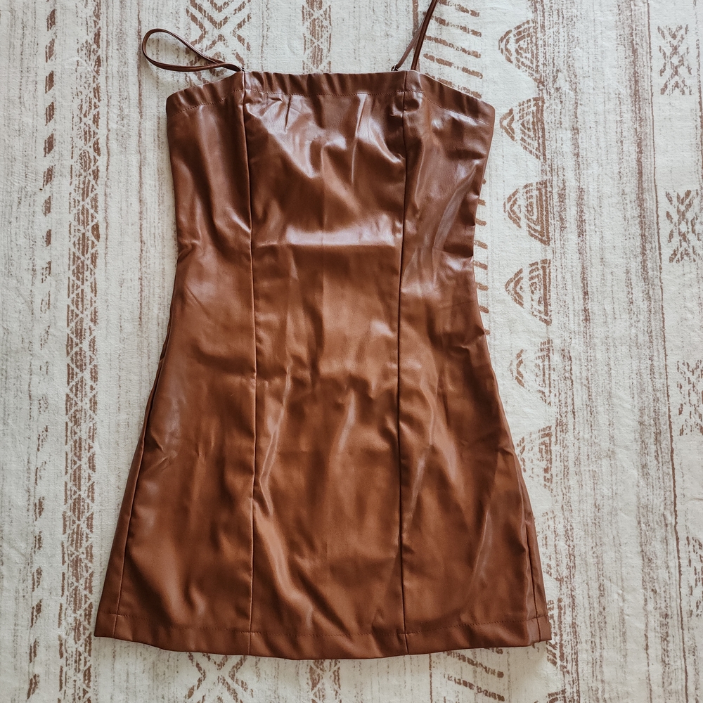 Faux Leather Mini Dress Spaghetti Strap